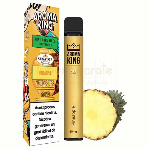 Mini shisha cu nicotina 20 mg, aroma ananas, 700 pufuri AK by Senator Pineapple